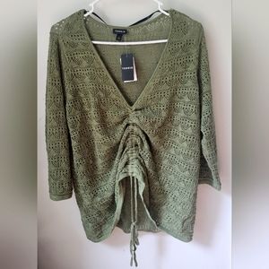 Torrid Olive Green Pullover V-Neck Cinched Sweater NWT Size 1 14-16